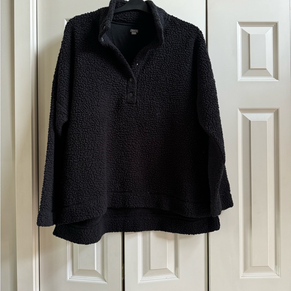 AERIE Oversized Sherpa Pullover 1/4 Snap Cloud Sweater Pockets - Large